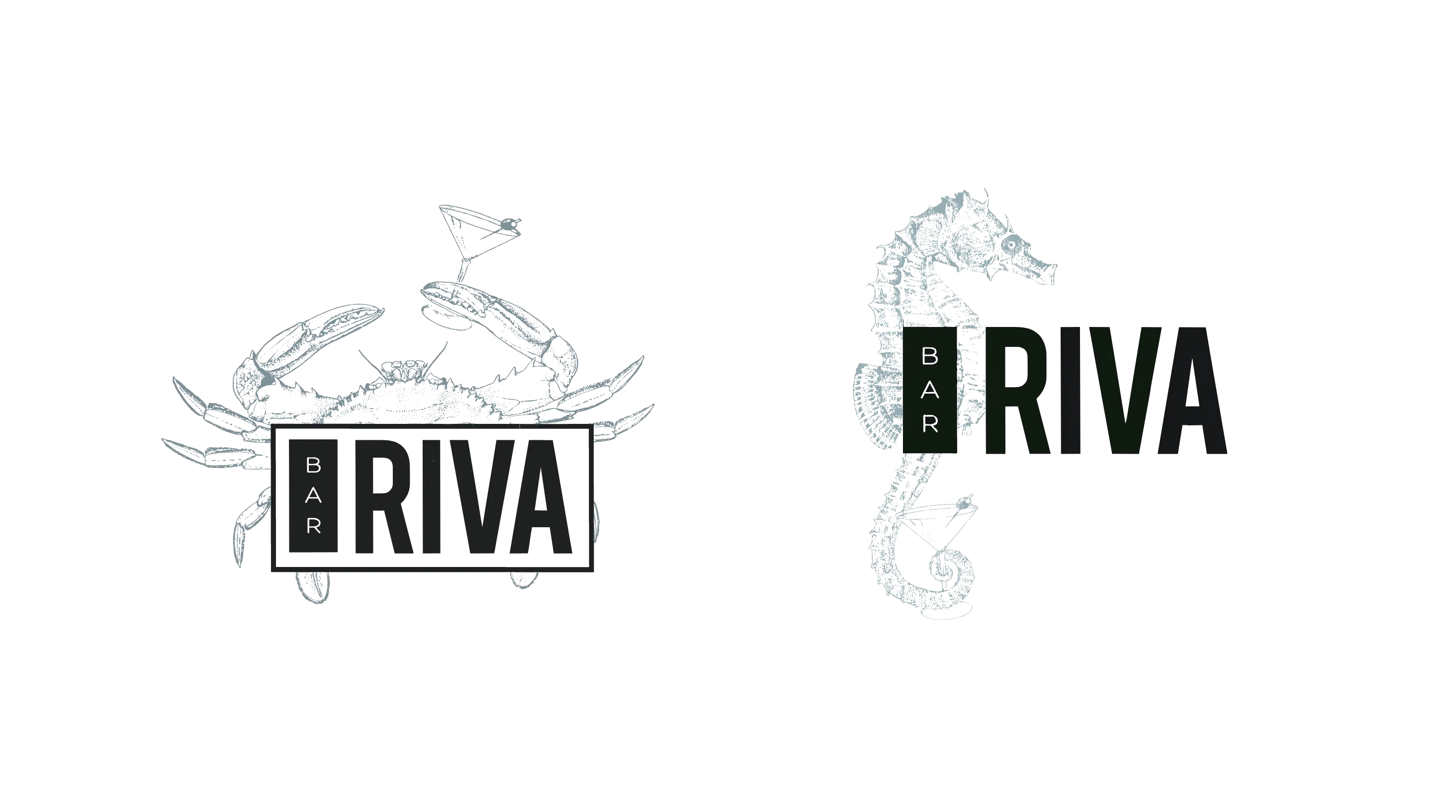Bar Riva crab and shrimp cocktail bar logo alternates