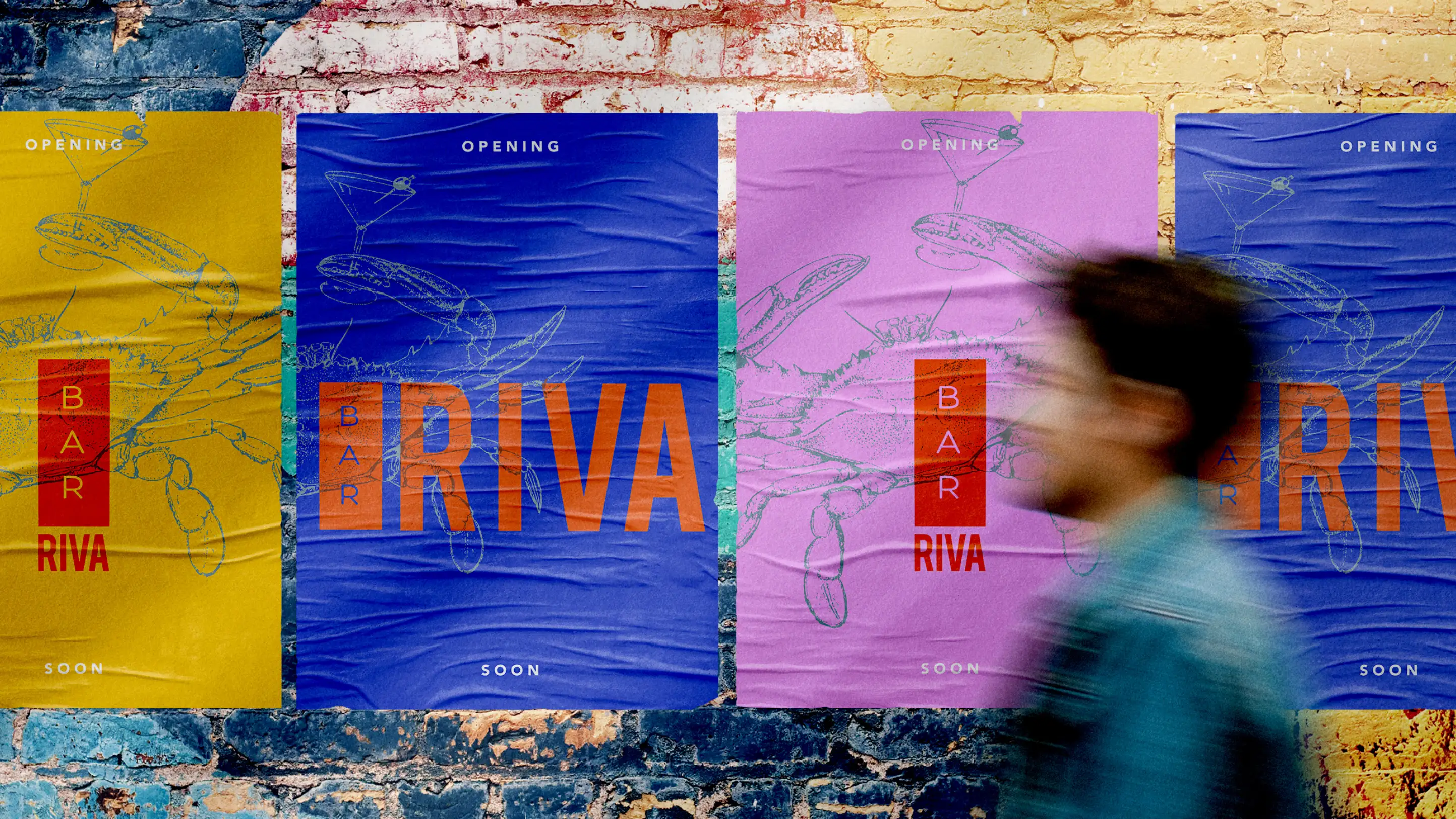 Bar Riva logo on colorful posters