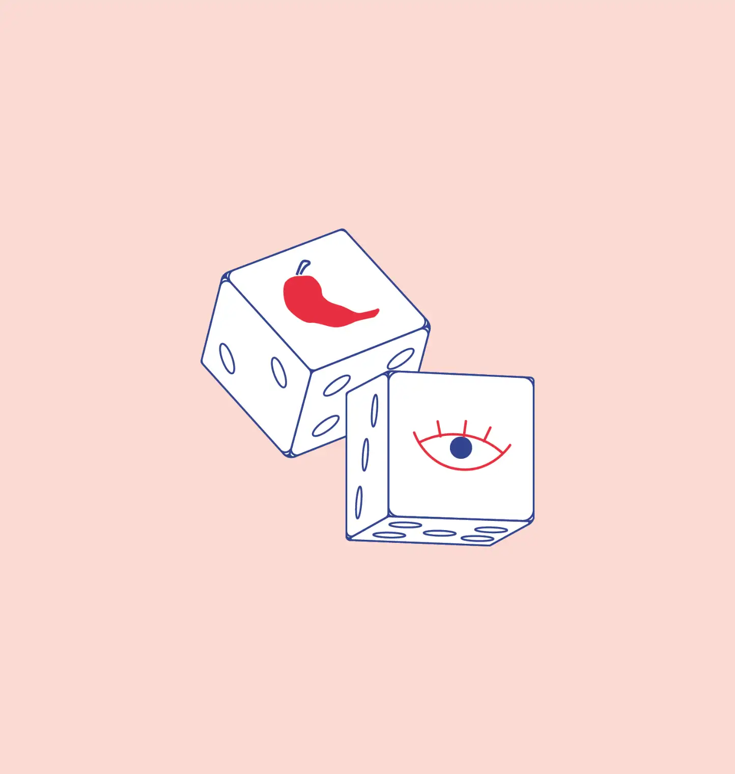 Spicy Eyes dice icon in blue and red.