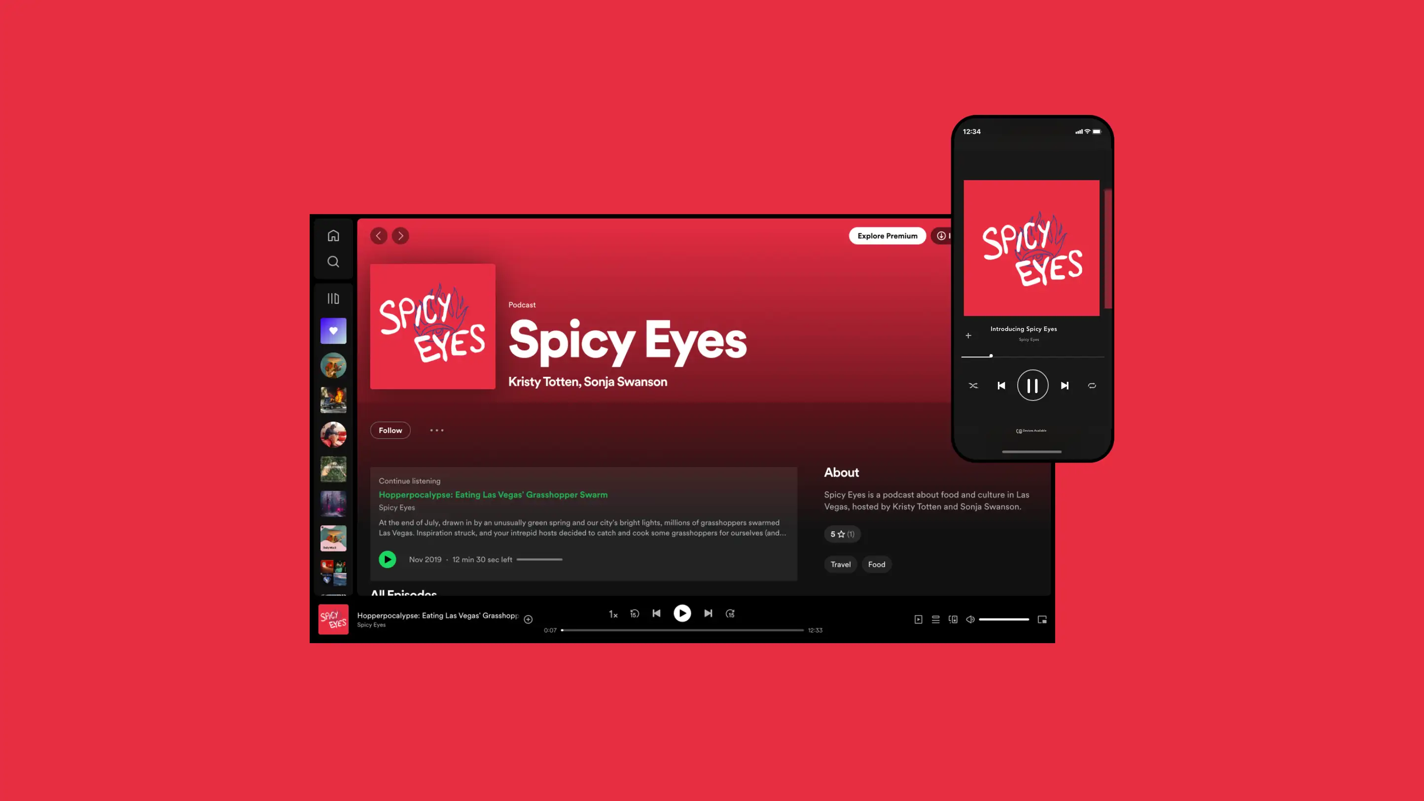 Spicy Eyes Spotify podcast screens.