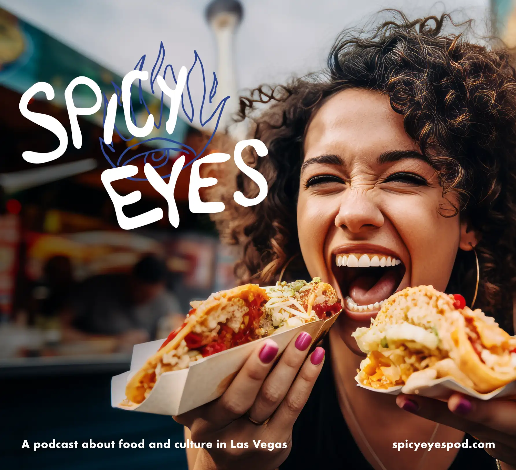 Woman eating street food.