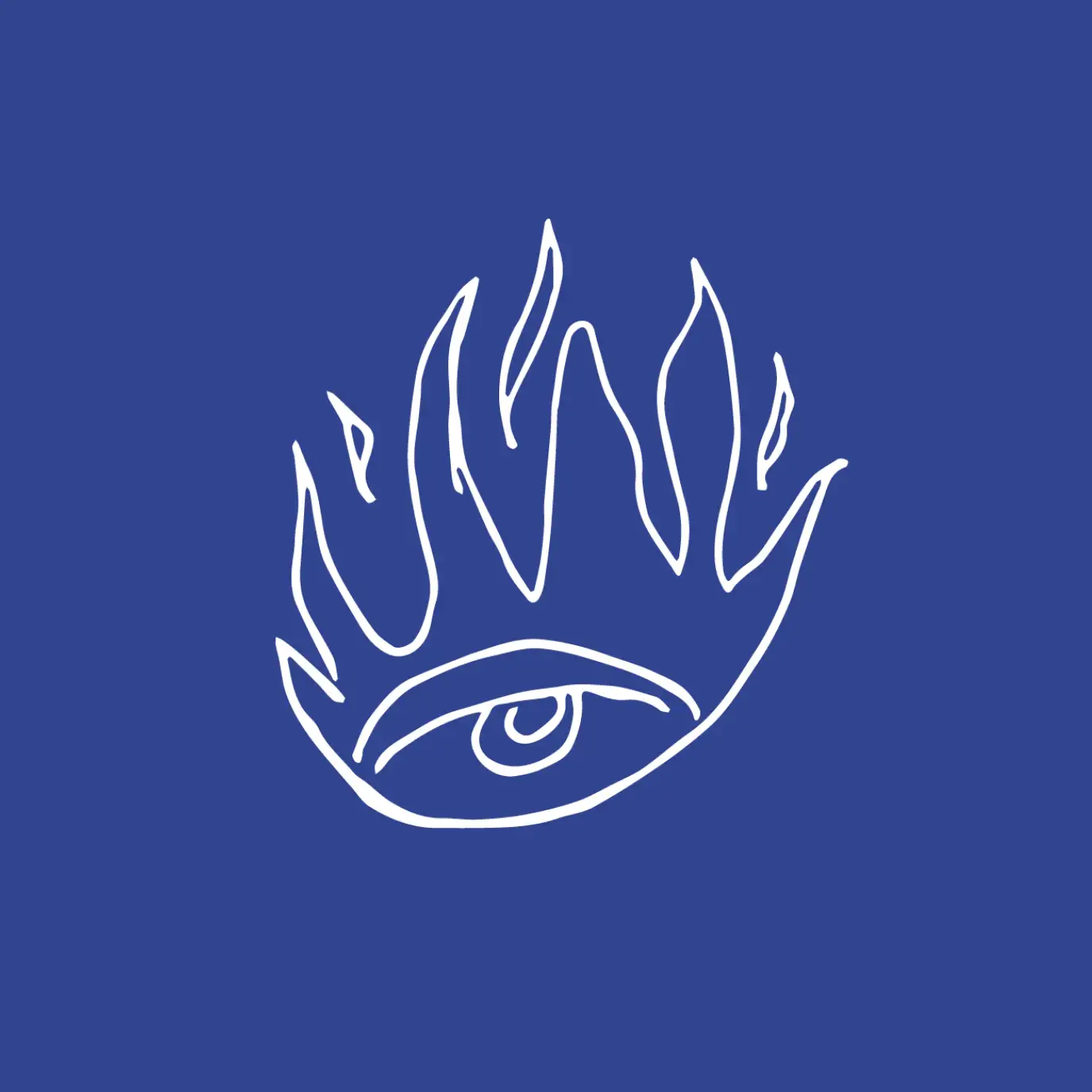 Spicy Eyes fire-eye icon in blue.